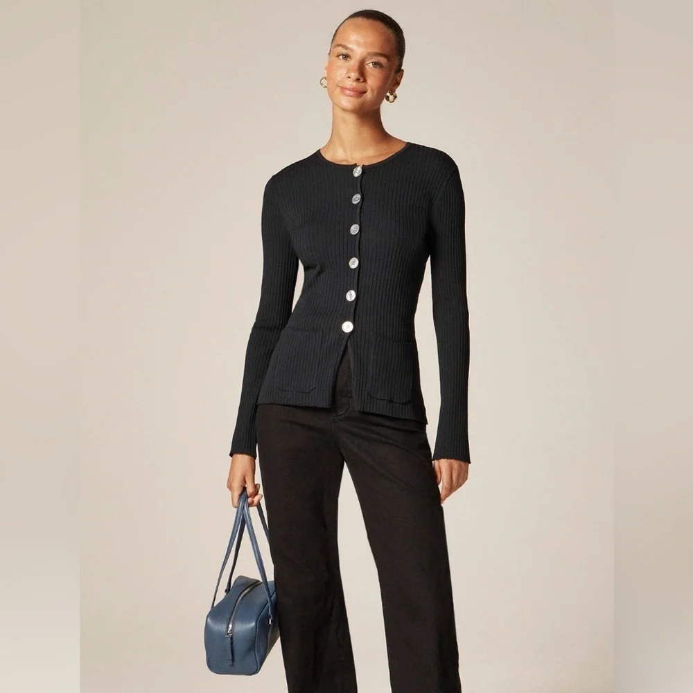 J. Crew super-stretch ribbed cardigan, NWT, black, medium